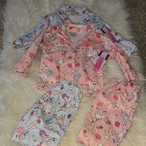 Girls Unicorn Print Pink and Light Blue Pajama Set - Cozy Two-Piece Sleepwear